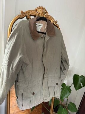 L.L. Bean Men’s Olive Green Field Jacket with Brown Collar